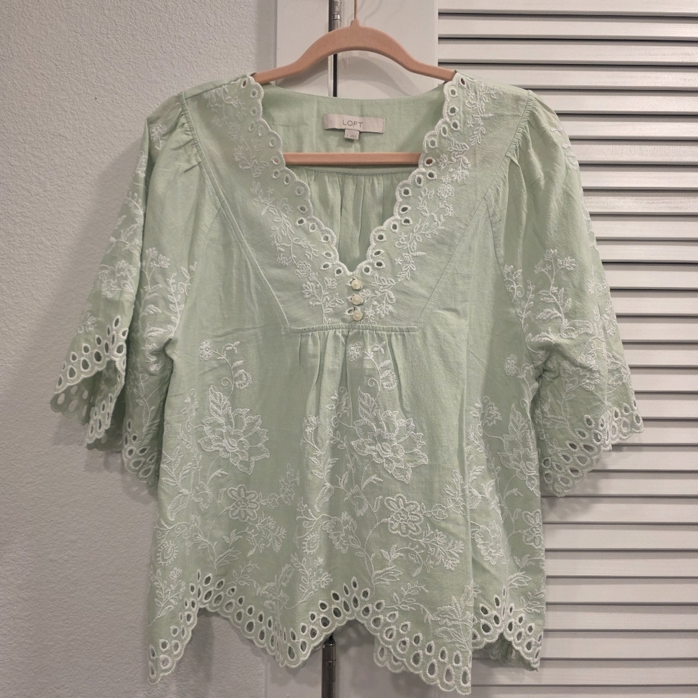 LOFT Floral Eyelet V-Neck Blouse